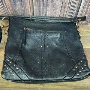 Woman’s Stone Mountain Black Leather Purse W/ Gold Colored Accents